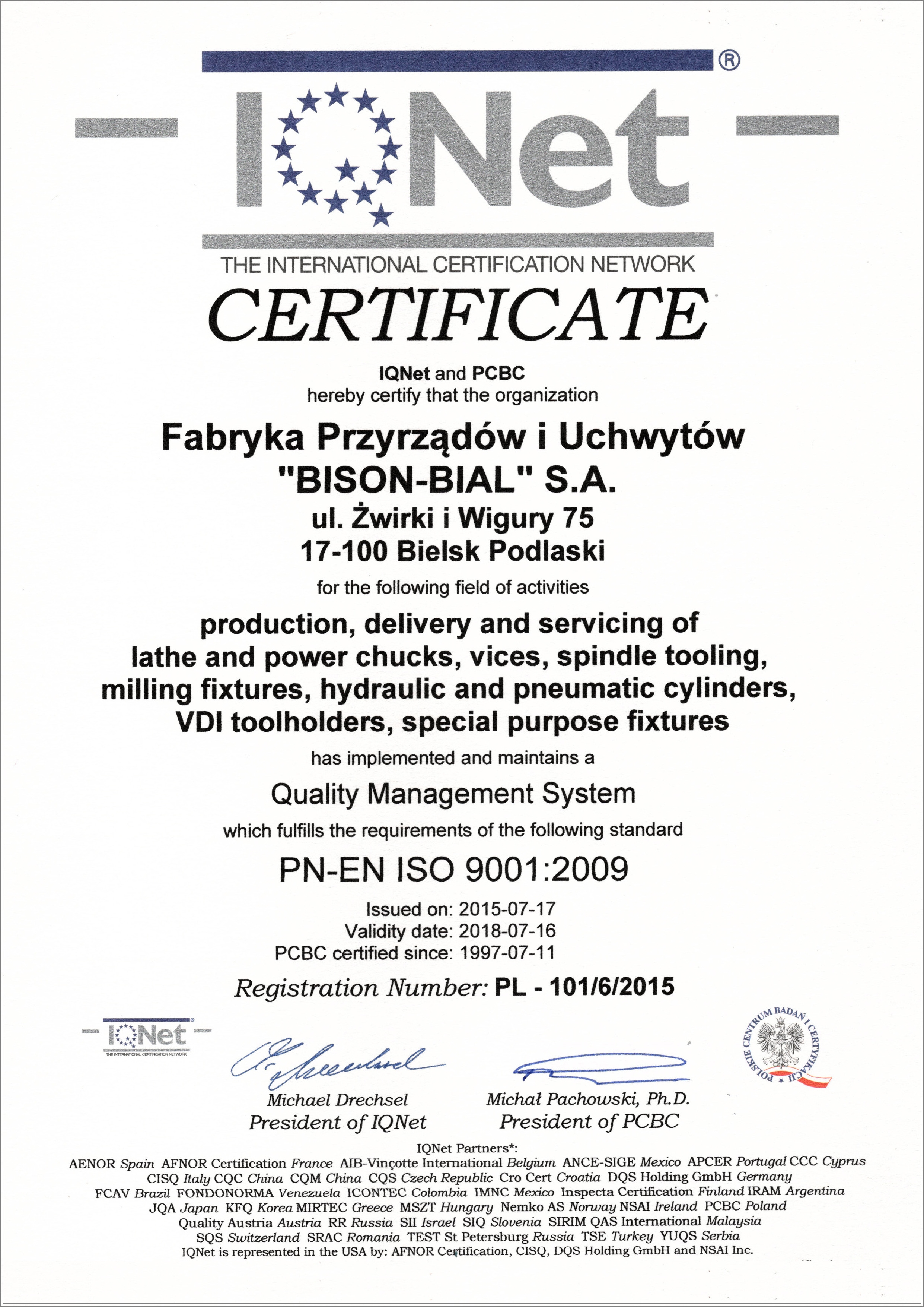 Сертифікат BISON-BIAL IQNet-101-6-2015-EN